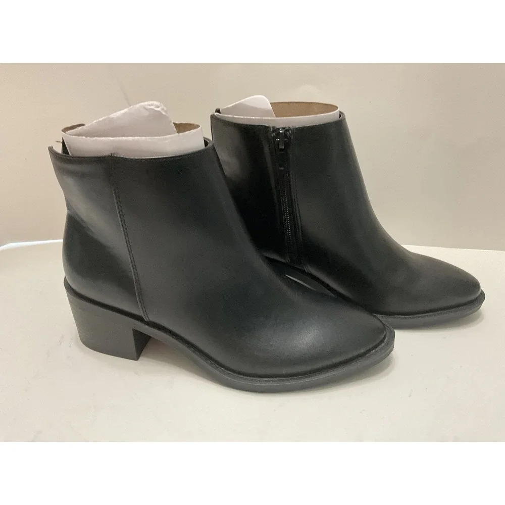Jessica Carlyle Eva Black Ankle Boots Faux Leather Block Heel Size 6 NEW Sh5
